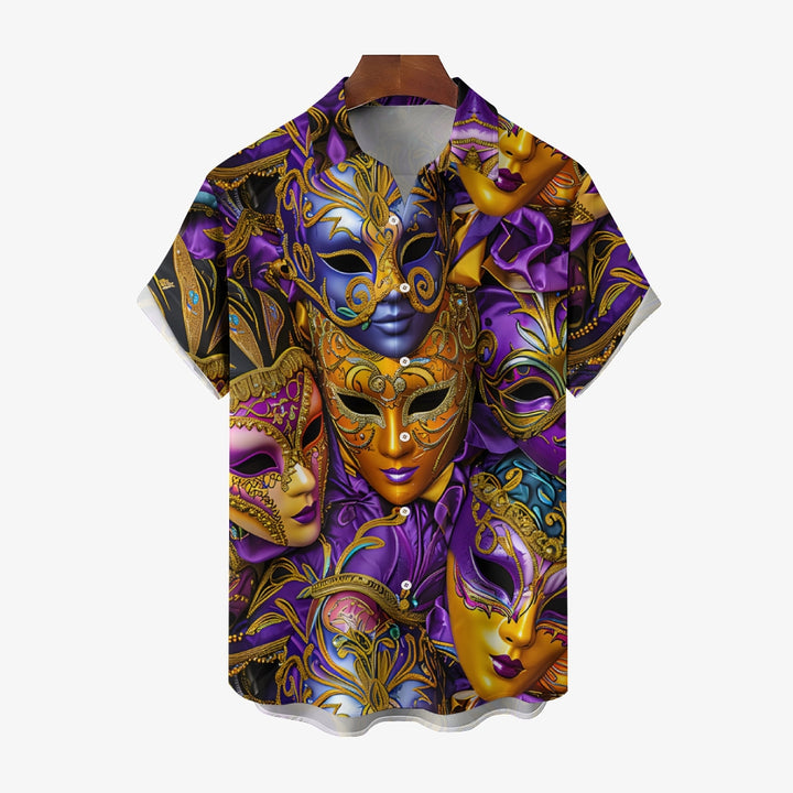 Men's Mardi Gras Carnival Mask Short Sleeve Shirt 2412003208