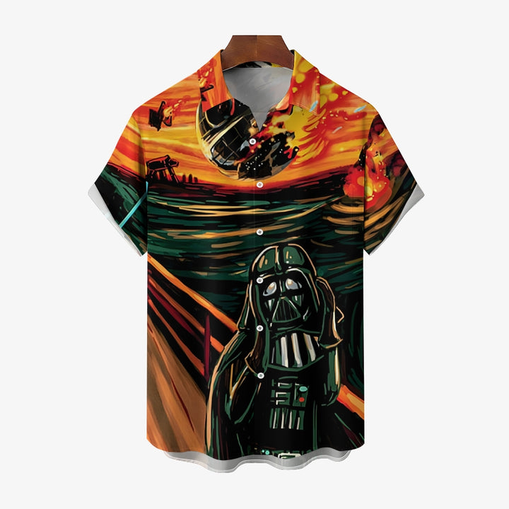 Space Wars Printed Casual Oversized Short Sleeve Shirt 2406002120