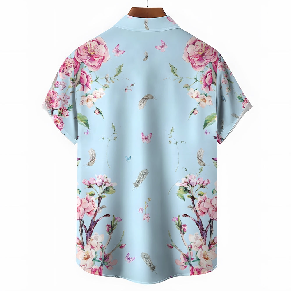 Floral Art Poster Casual Large Size Short Sleeve Shirt 2406000414