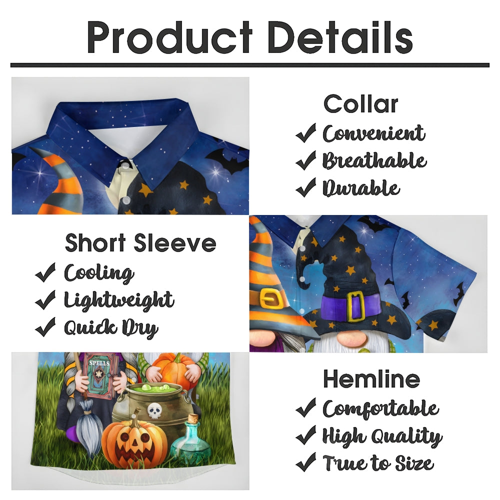 Halloween Gnome Print Casual Oversized Short Sleeve Shirt 2407005543