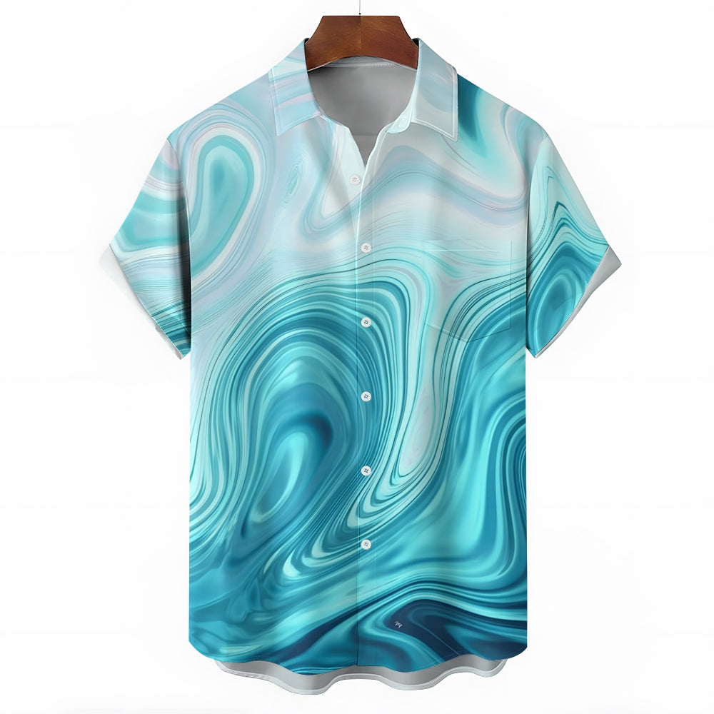 Flow Art Gradient Print Casual Short Sleeve Shirt 2410004356