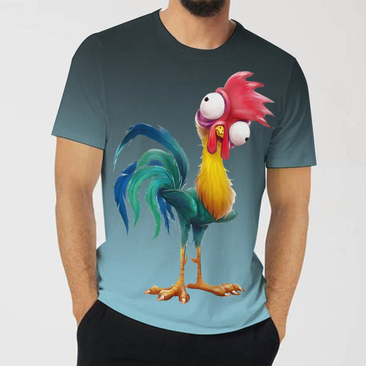 Men's Gradient Fun Rooster Casual Short Sleeve T-Shirt