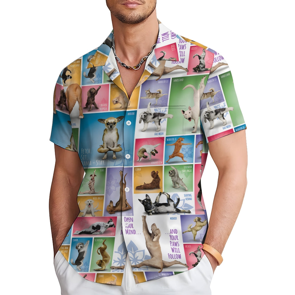 Men's yoga dog print short sleeve shirt 2408005728