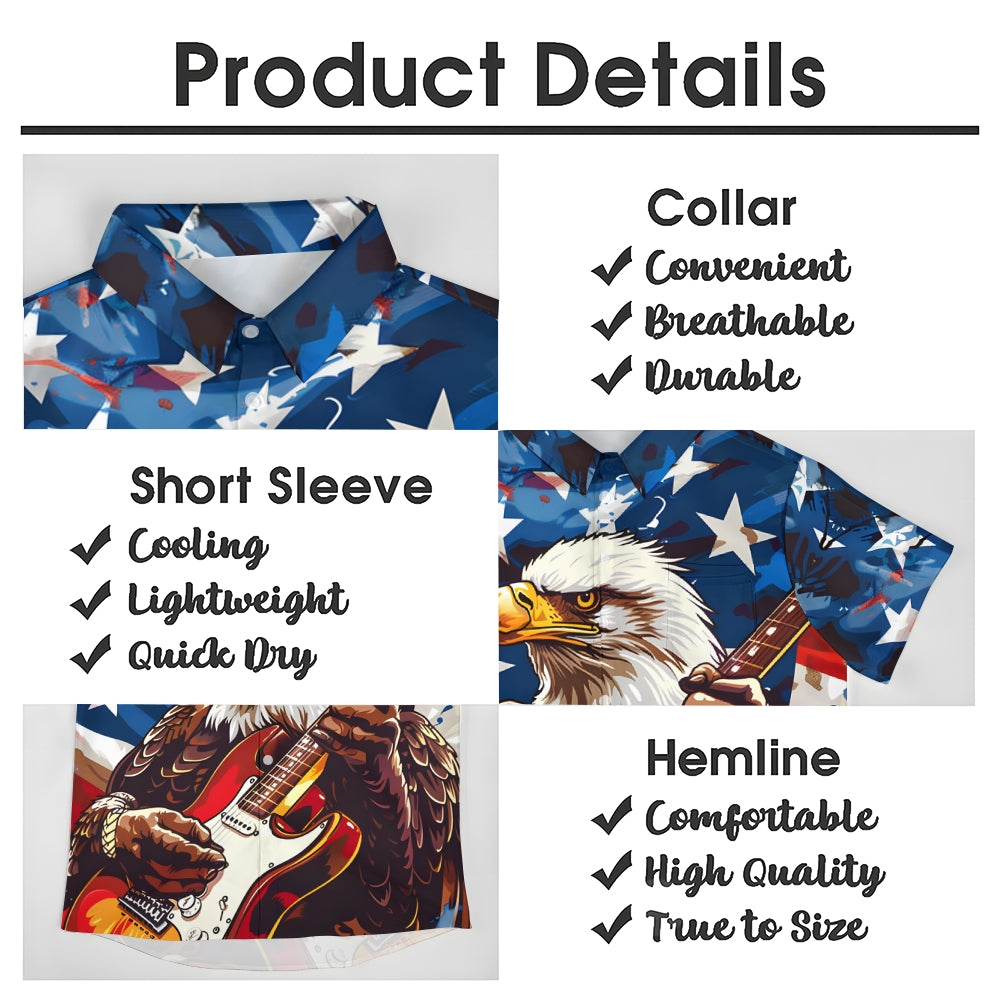 Stars and Stripes Eagle Print Casual Oversized Short Sleeve Shirt 2406003504