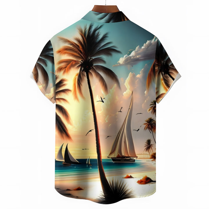 Men's Hawaiian Sailboat Casual Short Sleeve Shirt 2405000203