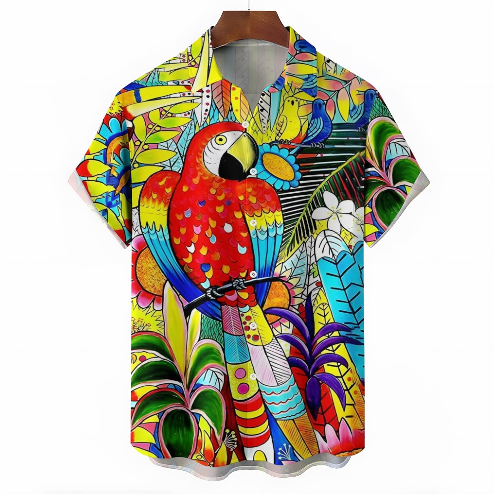 Parrot Art Print Casual Short Sleeve Shirt 2411000296