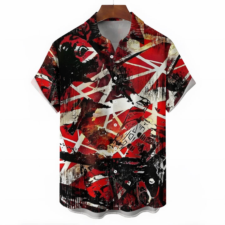 Retro Classic Electric Guitar Frankenstrat Casual Short Sleeve Shirt 2404000707