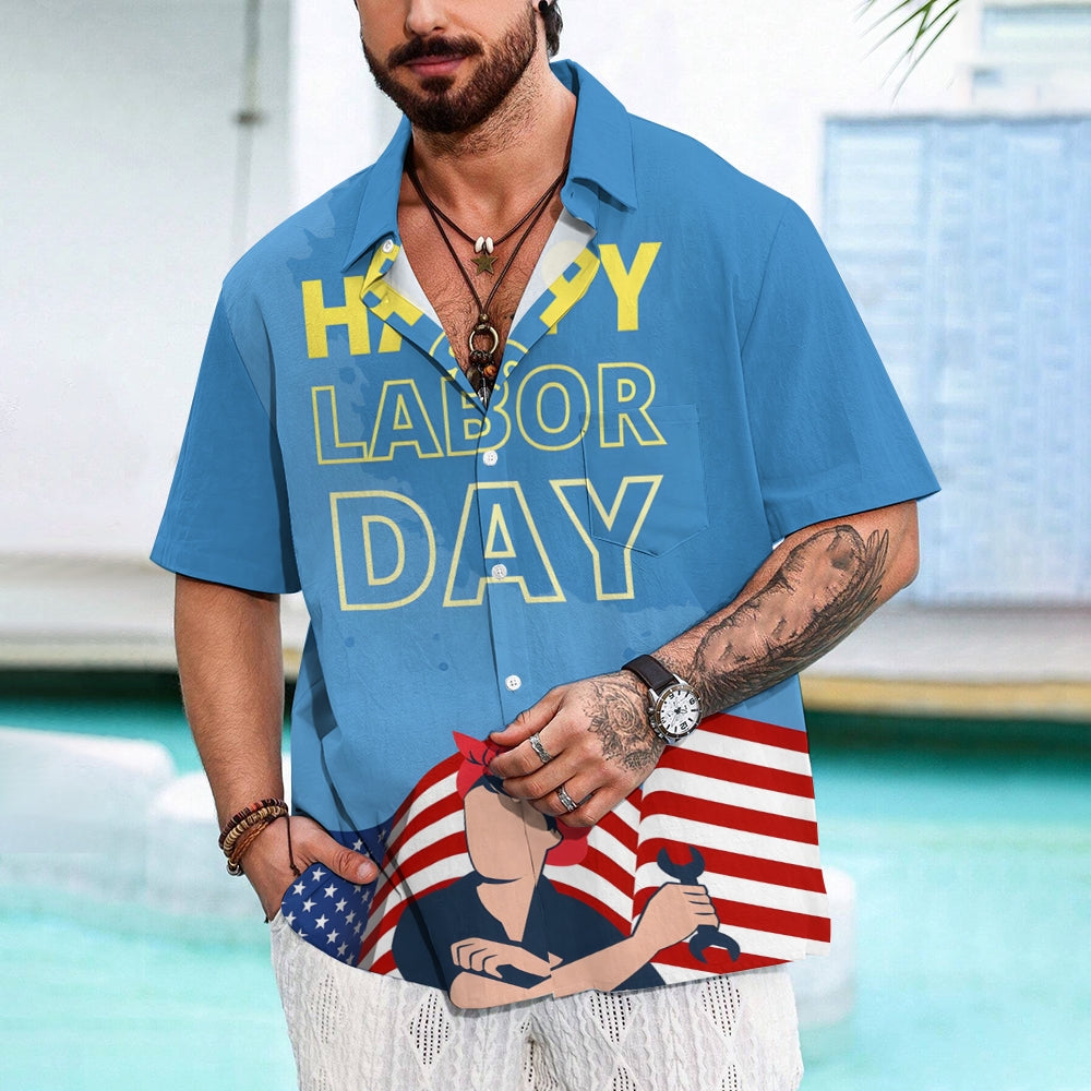 US Labor Day Casual Large Size Short Sleeve Shirt 2408000368