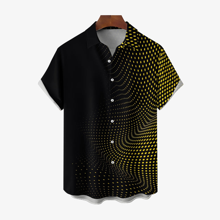 Yellow Texture Polka Dot Gradient Print Casual Large Size Short-Sleeved Shirt 2407001291