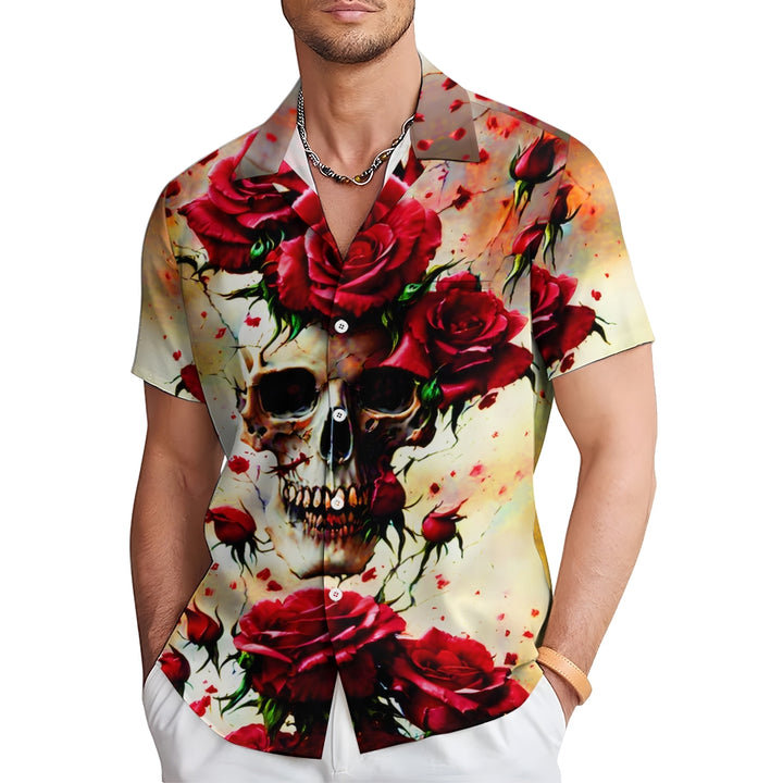 Men's Skull and Roses Short Sleeve Shirt 2412008568