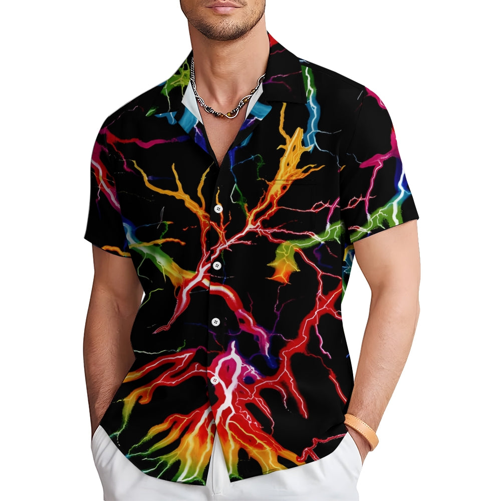 Men's Colorful Lightning Print Casual Short Sleeve Shirt 2410009058