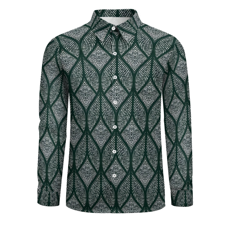 Men's Geometric Leaf Stripes Print Long Sleeve Shirt 2410004516