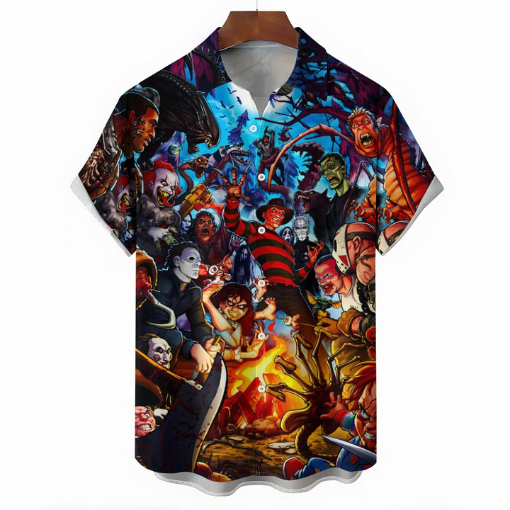 Horror Character Cartoon Prints Casual Short Sleeve Shirt 2411000302