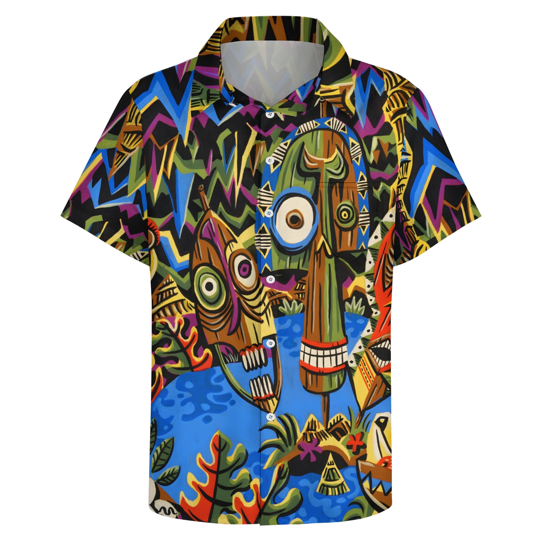 Men's TIKI Art Print Casual Short Sleeve Shirt 2404000288