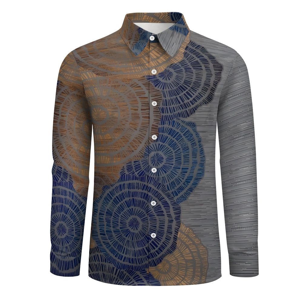 Men's Wood Cross Section Printed Long Sleeve Shirt 2410006593