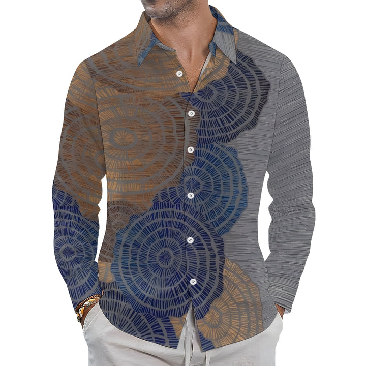 Men's Wood Cross Section Printed Long Sleeve Shirt 2410006593