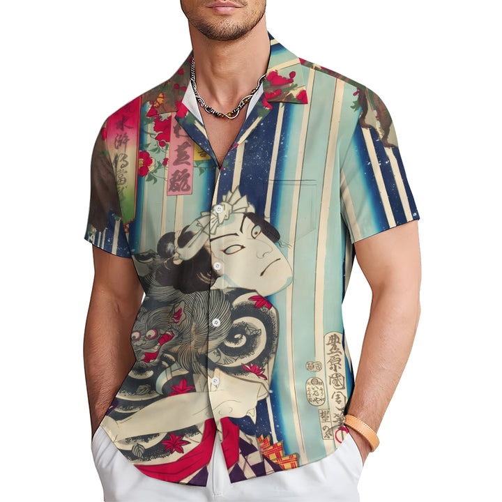 Ukiyoe Japanese Samurai Casual Large Size Short Sleeve Shirt 2406003336