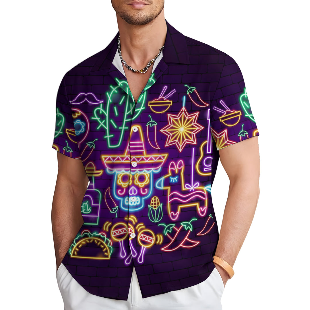 Men's Mexican Style Print Casual Short Sleeve Shirt 2403000639