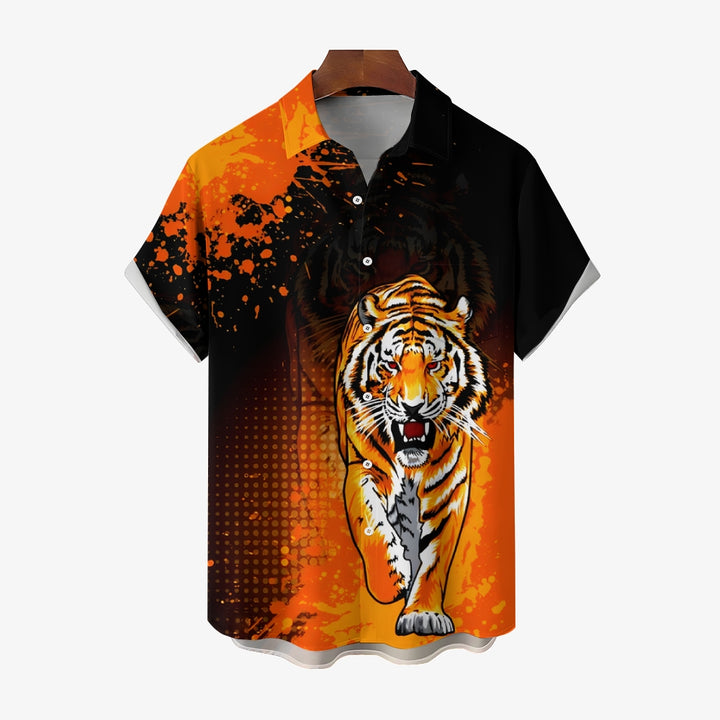 Men's Tiger Art Print Casual Short Sleeve Shirt 2411003581