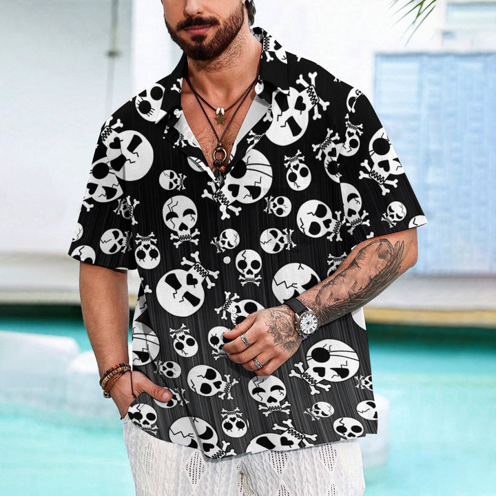 Skull Gradient Print Chest Pocket Short Sleeve Shirt 2411006379