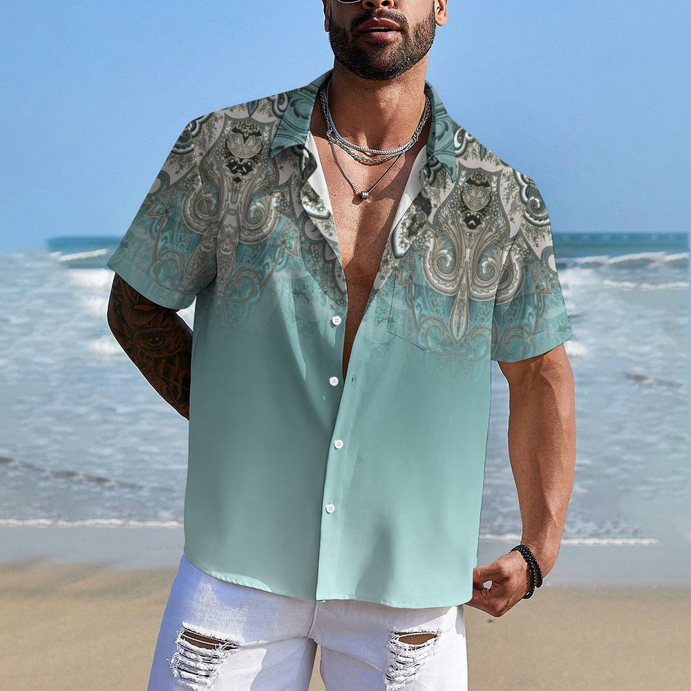 Men's Vintage Gradient Art Deco Print Short Sleeve Shirt 2412008044