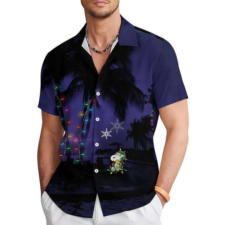 Cartoon Character Lights Holiday Print Short Sleeve Shirt 2408002772