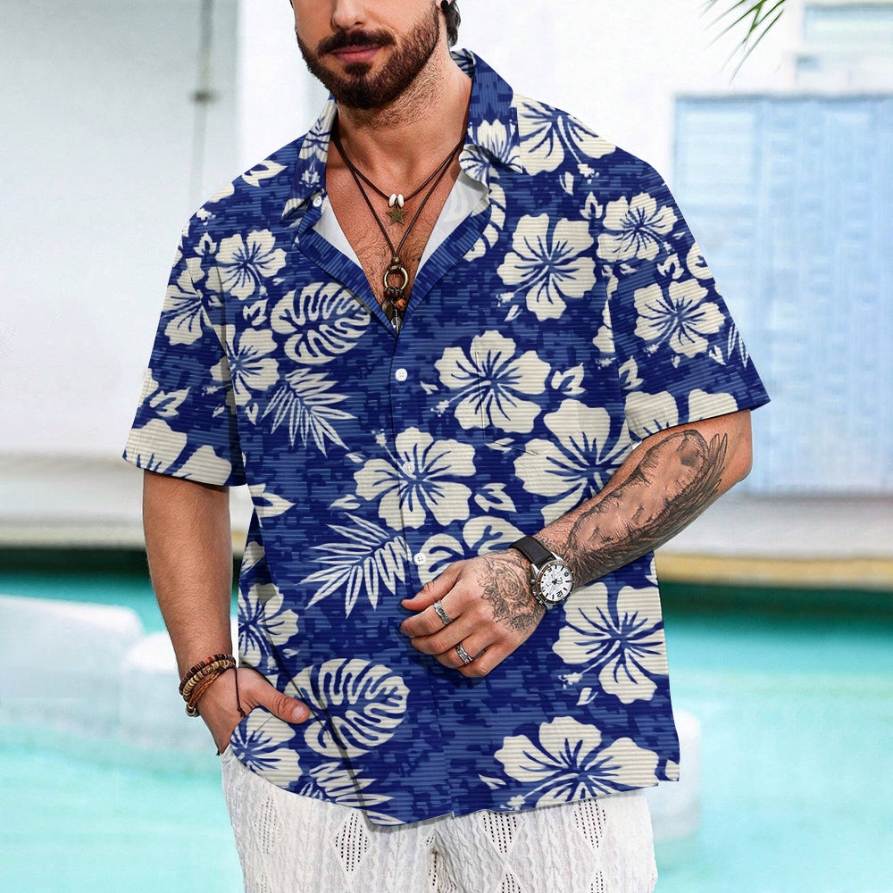 Hawaiian Flower Texture Print Casual Large Size Short Sleeve Shirt 2407001290