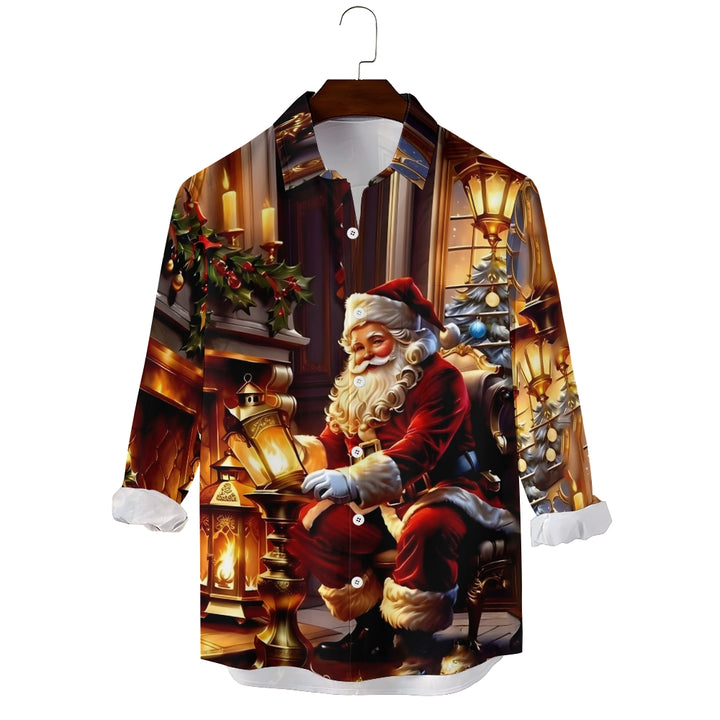 Men's Christmas Santa Claus Printed Long Sleeve Shirt 2411003381