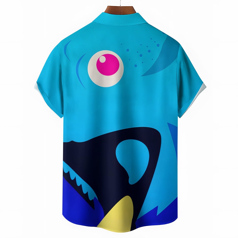 Men's Cartoon Blue Tang Casual Short Sleeve Shirt 2410007933