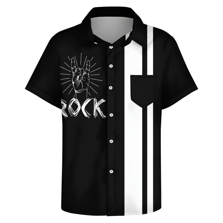 Rock Music Print Bowling Shirt Plus Size Casual Short Sleeve Shirt 2404000704