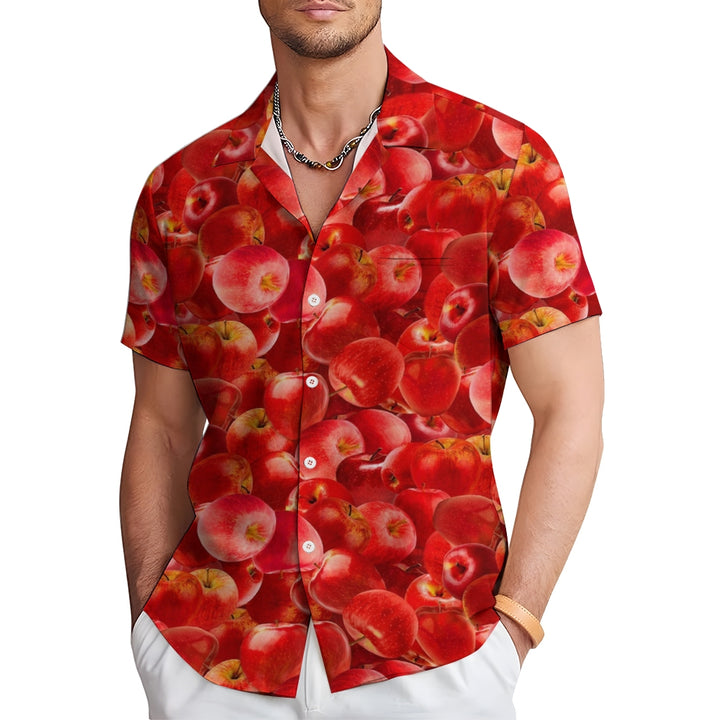 Red Apple Print Casual Large Size Short Sleeve Shirt 2407003473