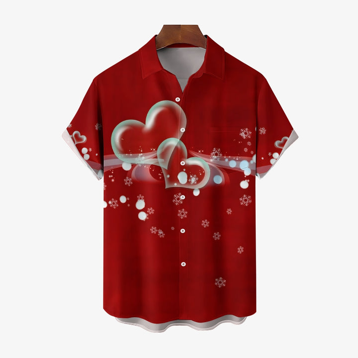 Men's Valentine's Day Heart Print Short Sleeve Shirt 2412008913