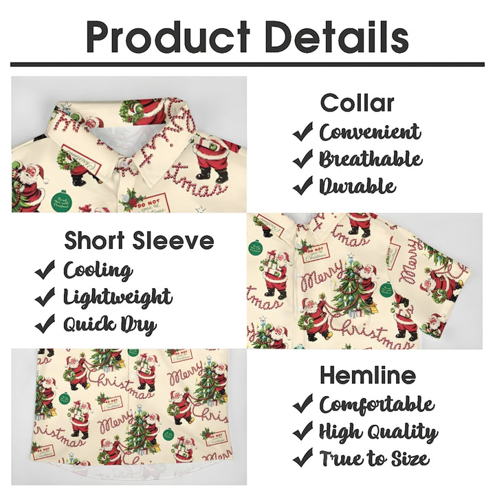 Santa Claus Christmas Tree Casual Short Sleeve Shirt 2409008996