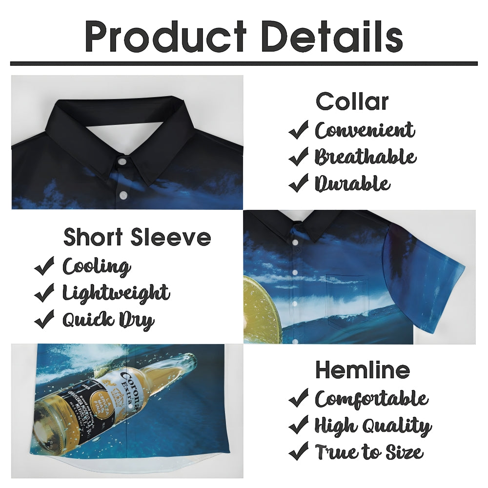Beer Surf Print Casual Oversized Short Sleeve Shirt 2406003489