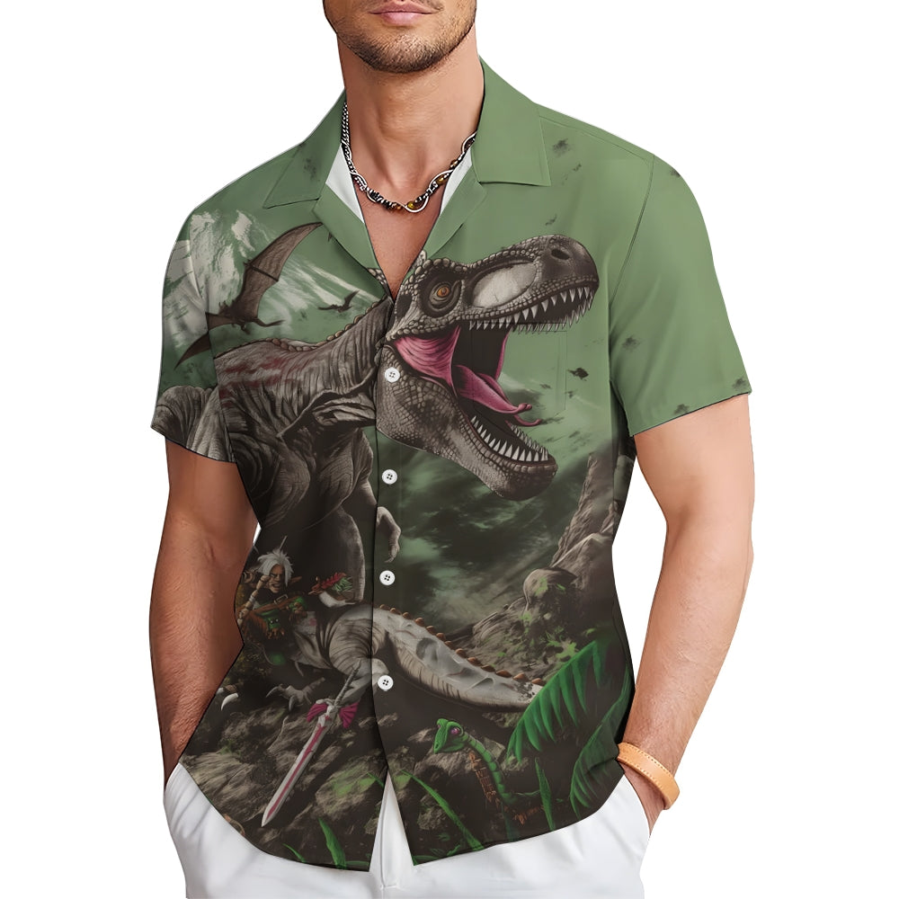 Jurassic Dinosaur Print Casual Short Sleeve Shirt 2408004486