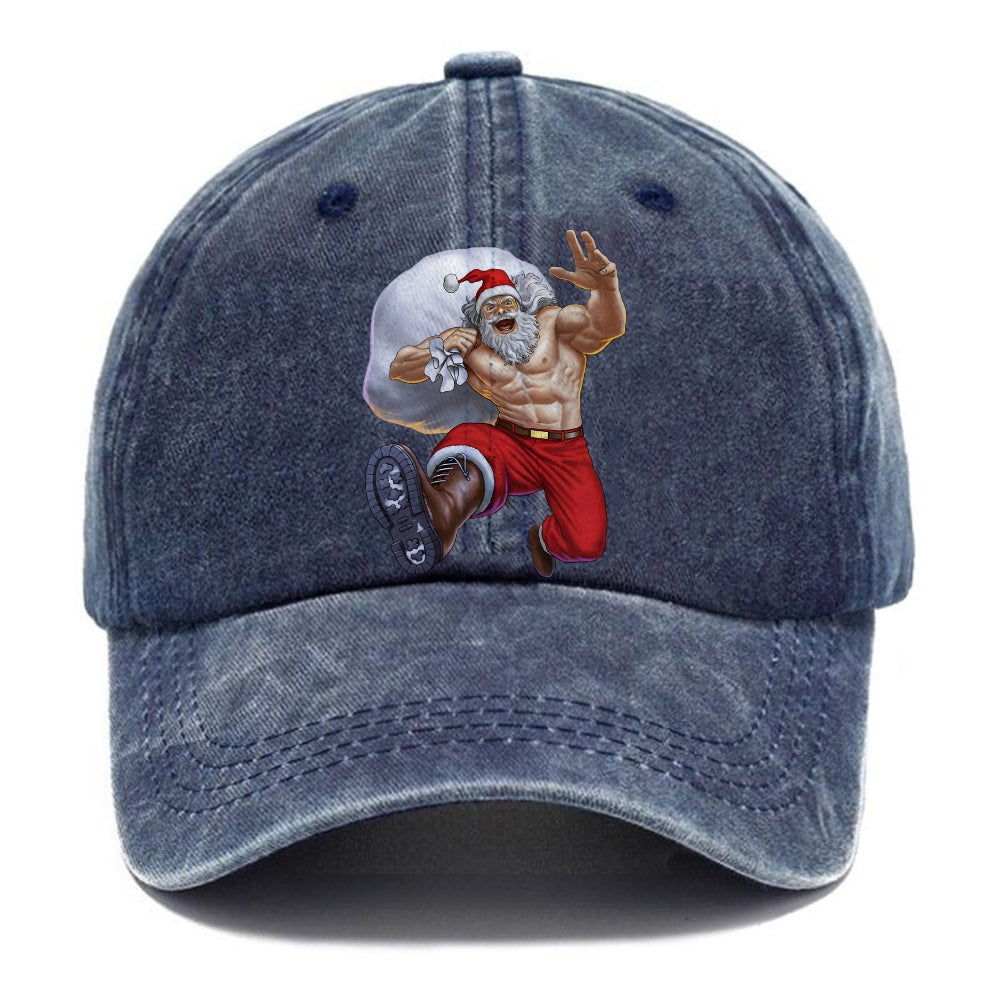 Unisex Vintage Casual Santa Claus Print Washed Cap