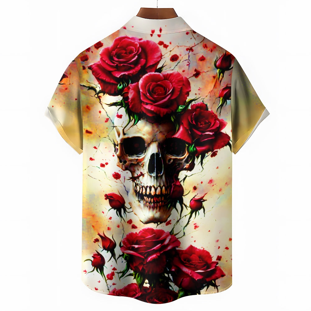 Men's Skull and Roses Short Sleeve Shirt 2412008568