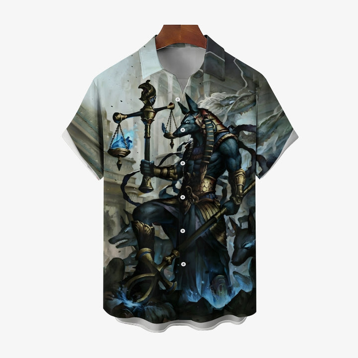 Egyptian Anubis Art Print Casual Short Sleeve Shirt 2409004543