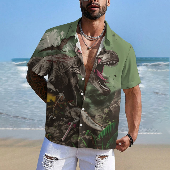 Jurassic Dinosaur Print Casual Short Sleeve Shirt 2408004486