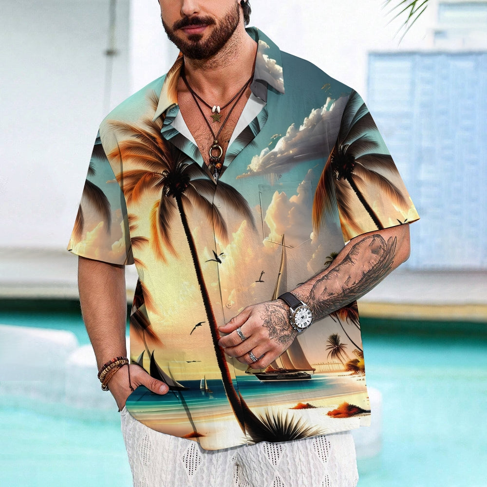 Men's Hawaiian Sailboat Casual Short Sleeve Shirt 2405000203