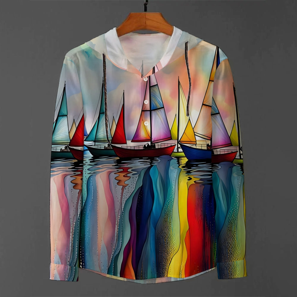 Sailboat Hooded half-open long-sleeved shirt