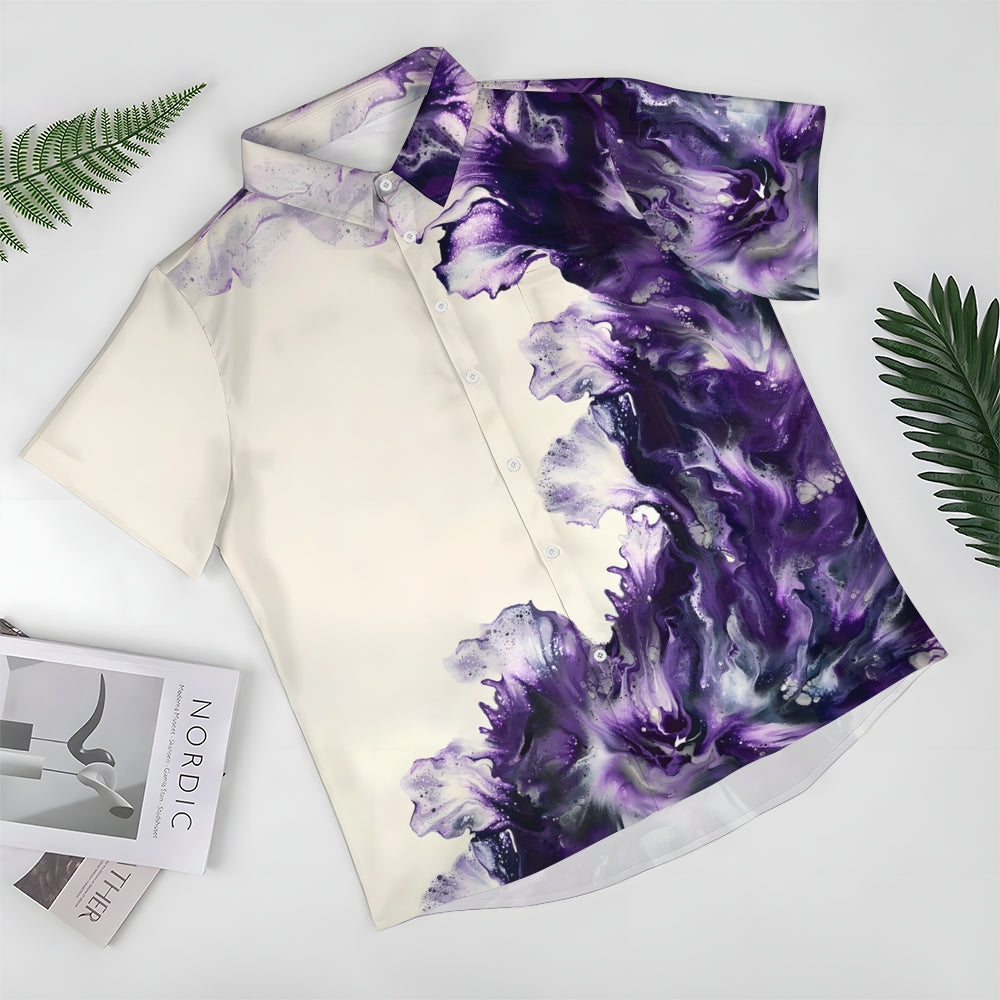 Purple Gradient Texture Art Print Short Sleeve Shirt 2405000465