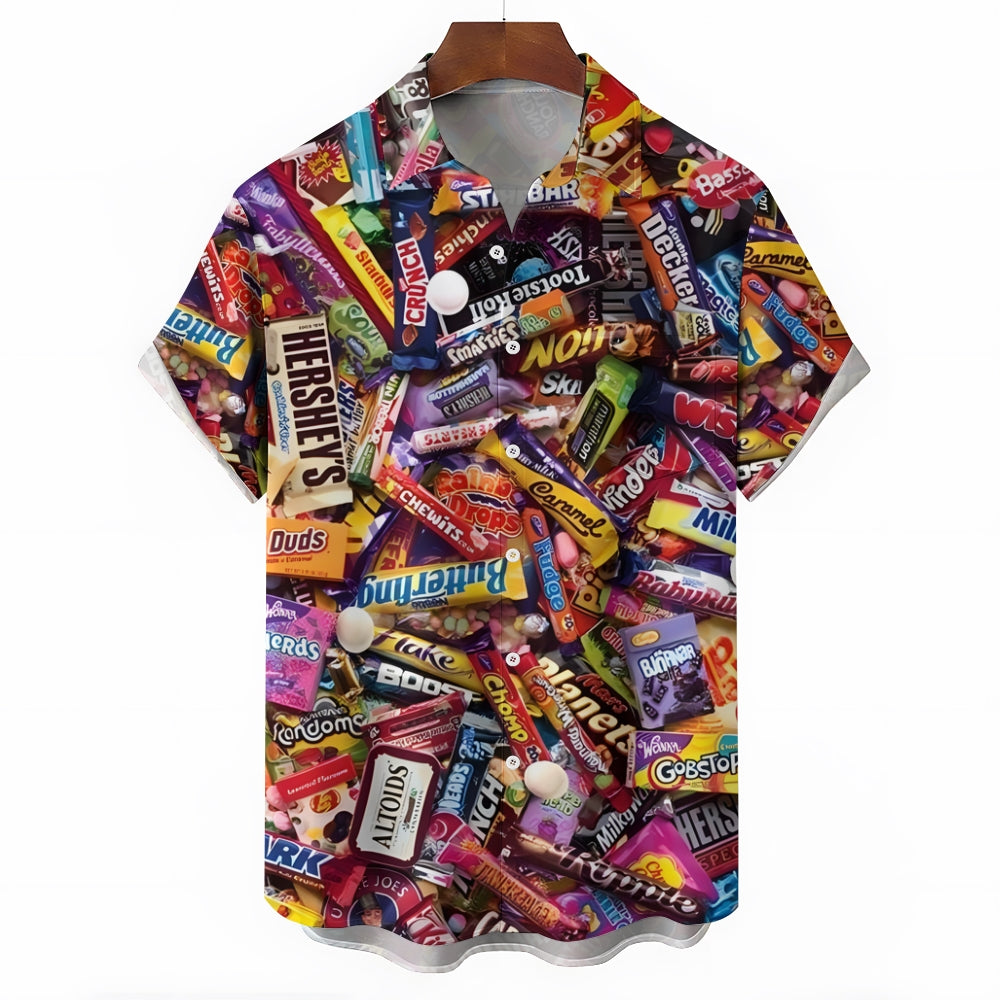 Snack Candy Print Casual Oversized Short Sleeve Shirt 2407003347