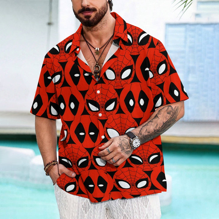 Funny Hero Portrait Print Chest Pocket Short Sleeve Shirt 2411006282