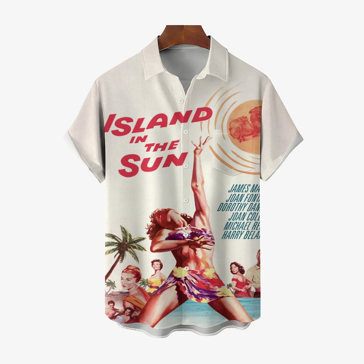 Retro Poster Bikini Girl Print Short Sleeve Shirt 2410003377