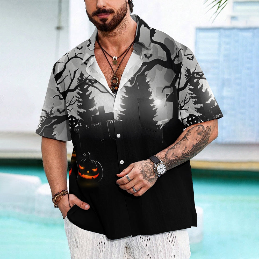 Halloween Jungle Print Casual Short Sleeve Shirt 2408005319