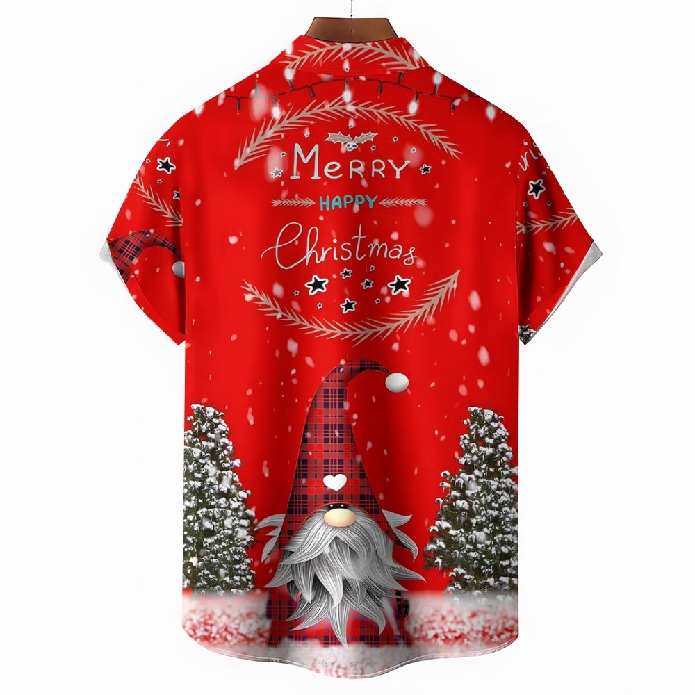 Men's Merry Christmas Gnome Snowflake Print Short Sleeve Shirt 2412007983