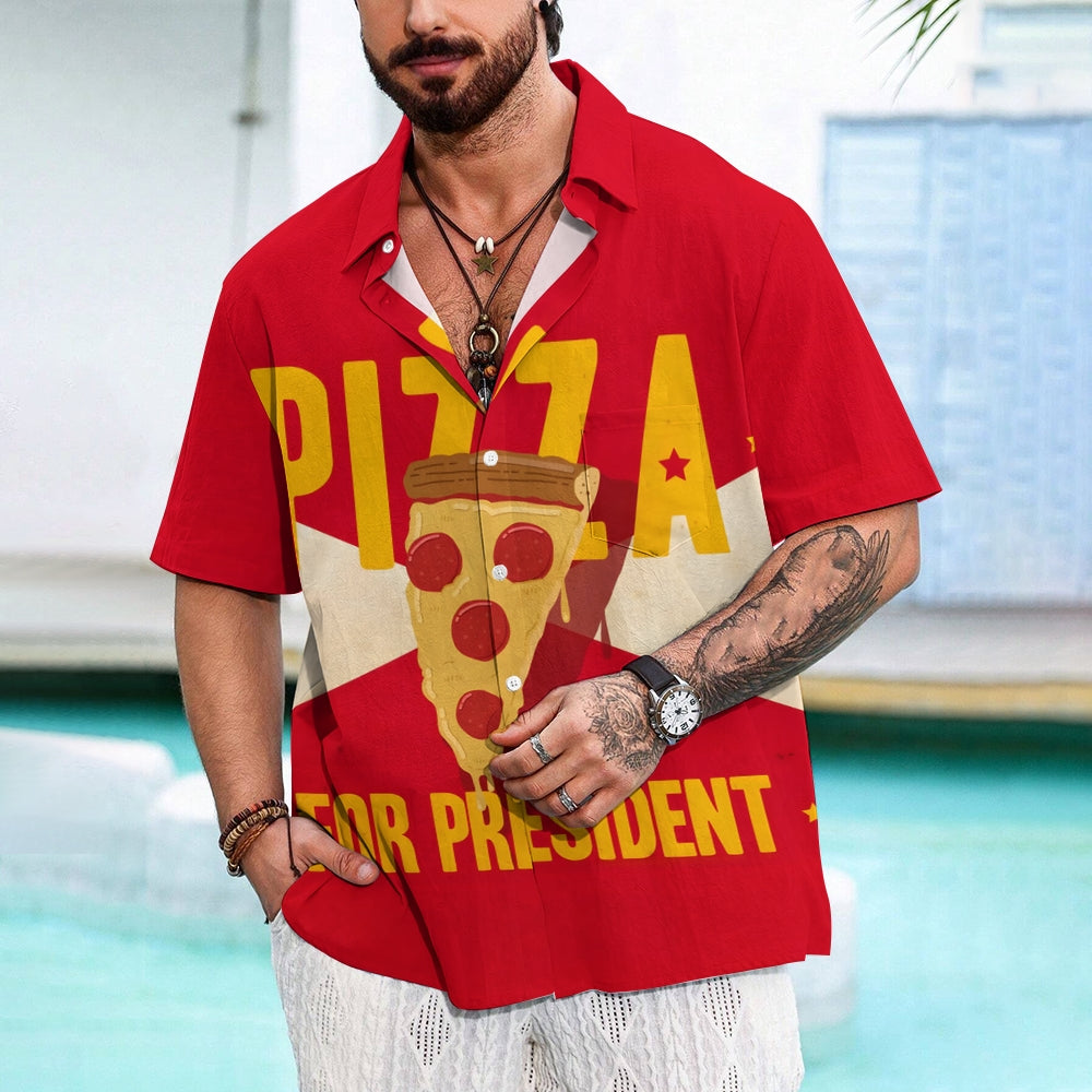 Men's Pizza Print Casual Short Sleeve Shirt 2408009519