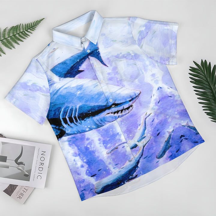 Shark Watercolor Art Casual Short Sleeve Shirt 2410004834