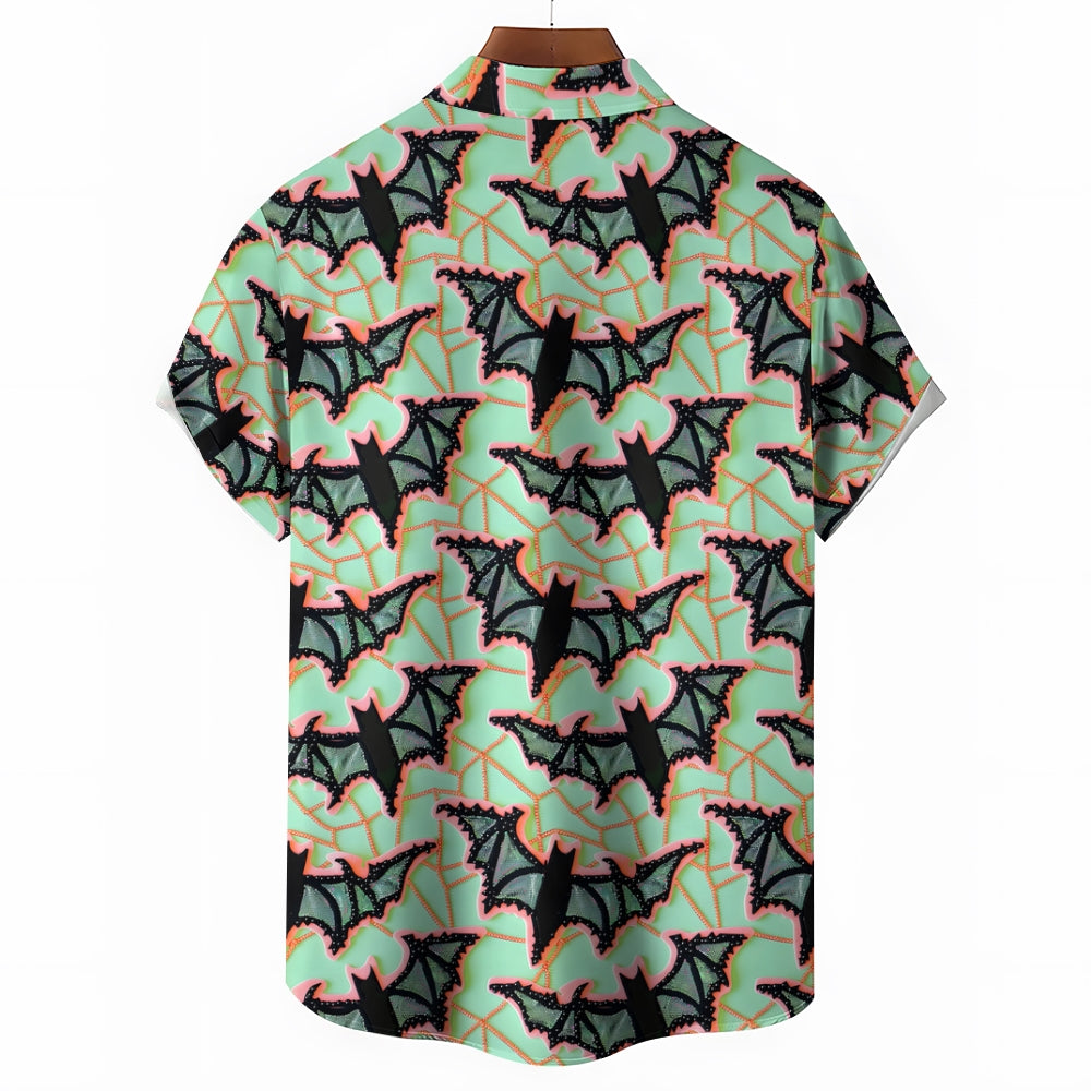 Bat Decorative Print Casual Oversized Short Sleeve Shirt 2407003771